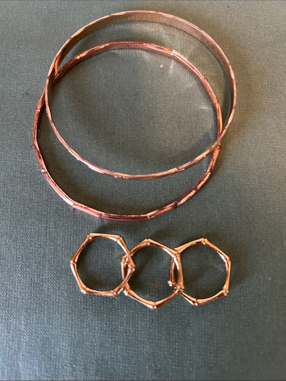 Gold tone Women’s Bangle and set of 3 rings size 7
